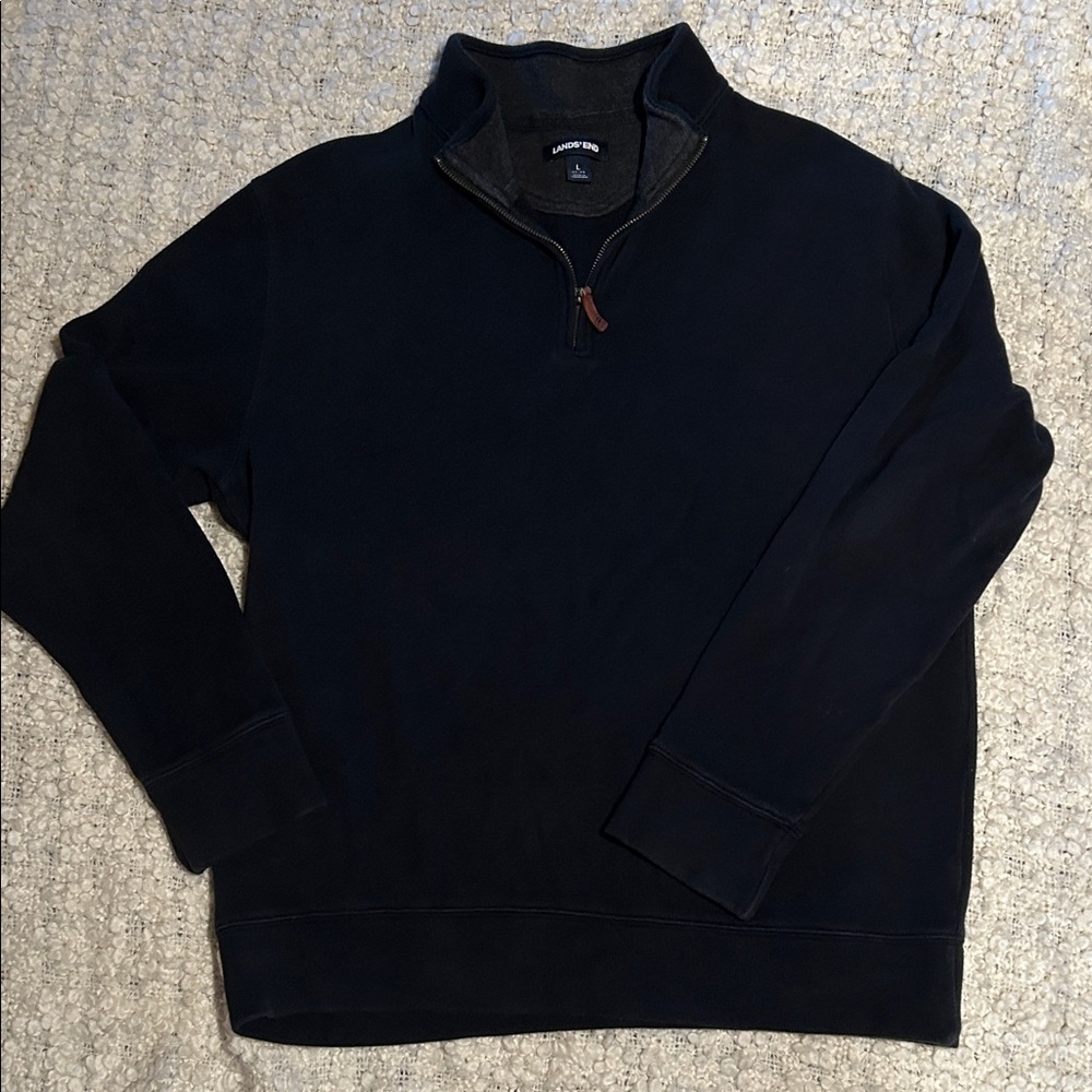 Lands' End Men's Dark Gray Black 3/4 Zip-Up Sweater